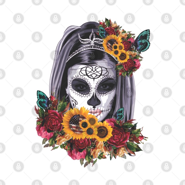 Skull & sunflower dia de los Muertos by The-Dark-King