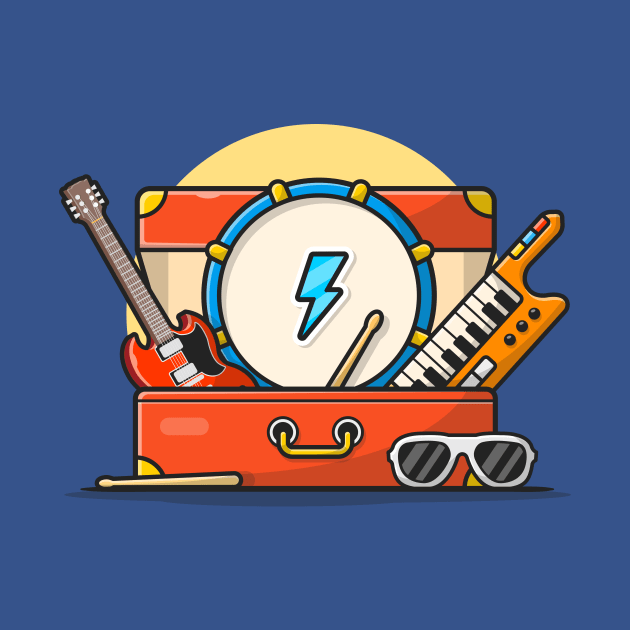 Music Instrument Concert Perform with Guitar, Drum, Piano, and Glasses Cartoon Vector Icon Illustration by Catalyst Labs