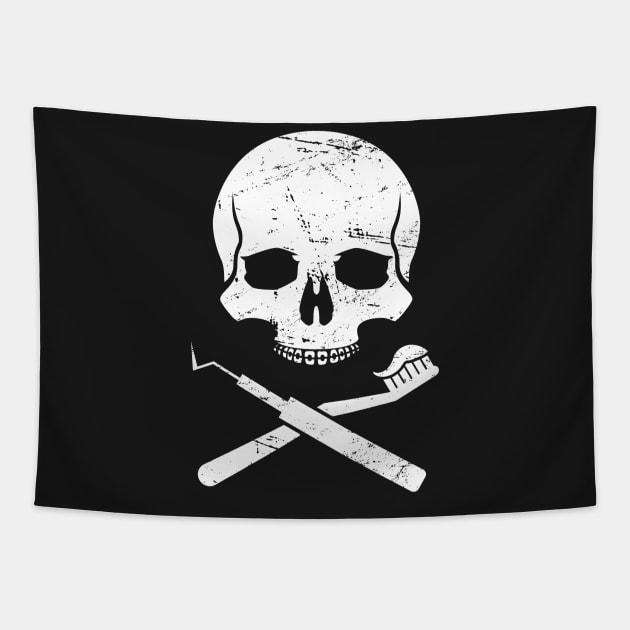 Skull & Crossbones – Clever Dentist Design Tapestry by MeatMan