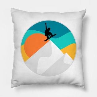 Cool Retro Vintage Snowboarding | Snowboarder Silhouette | Winter Sports | Snowboarder Gift Pillow