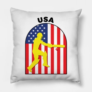 USA Cricket Batsman USA Flag Pillow