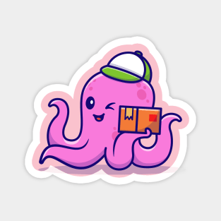 Cute Octopus Courier Holding Package Cartoon Magnet