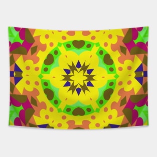 Retro Mandala Flower Yellow Green Pink and Orange Tapestry