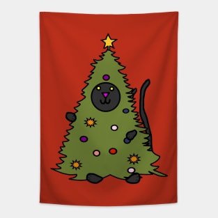 Funny Christmas Tree Kitty Cat Tapestry