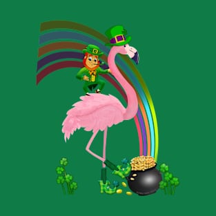 Funny St. Paddy's Flamingo with Leprechaun St. Patrick's Day T-Shirt