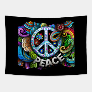 Rainbow PEACE Symbol Tapestry