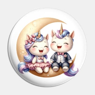 Valentine Happy Unicorn Couple On Moon Pin