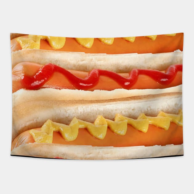 Hot-Dog Ketchup Mustard Hot-Dogs Stack Tapestry by Random Galaxy