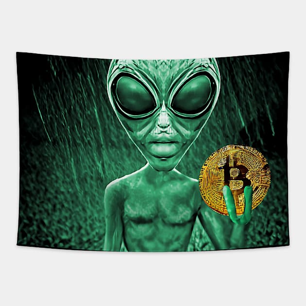 Alien Bitcoin Collectors Mars Invasion Sci-fi Tapestry by PlanetMonkey