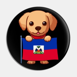 Cute Dog Holding Haiti Flag, Haiti Flag Day Pin