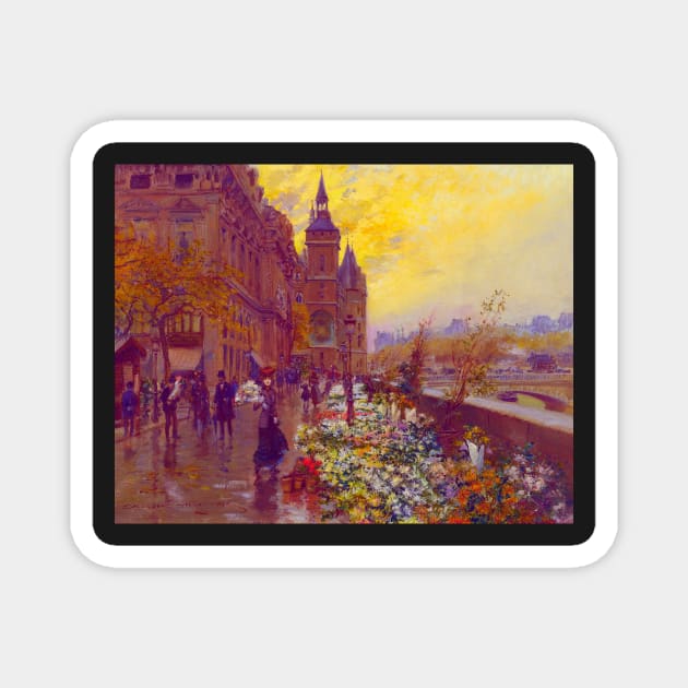 'Flower Market' by Georges Stein REMASTERED TECHNICOLOR Magnet by FineArtMaster