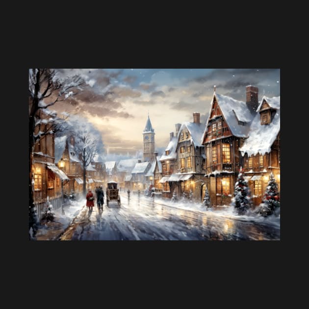 Oil Painting of a Victorian Village at Christmas - Landscape by jecphotography