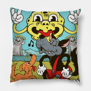 The Moon - Mystical Medleys - Vintage Rubber Hose Cartoon Tarot (white) Pillow