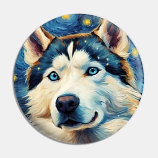 Siberian Husky Painting Dog Breed in a Van Gogh Starry Night Art Style Pin