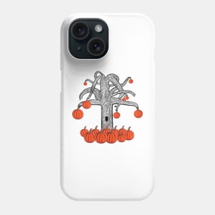 Simple Dark Tree With Pumpkins, Spooky Tree With Pumpkins Phone Case