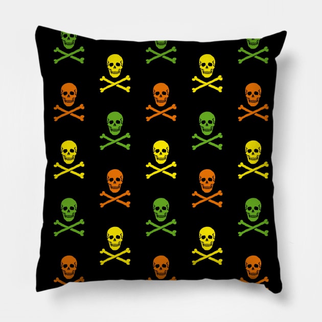 Skull & Crossbones / Jolly Roger (Pattern / Yellow - Green - Orange) Pillow by MrFaulbaum