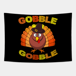 Cute Gobble Gobble Turkey Pilgrim Little Boys Thanksgiving Tapestry
