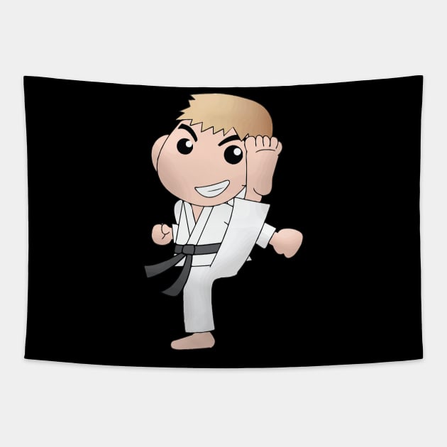 Karate Boy Kick Kawaii Male Anime Cartoon Character Tapestry by CoolFactorMerch