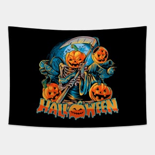 Pumpkin Head Grim Reaper Tapestry