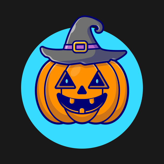 Cute Witch Pumpkin Halloween Cartoon Vector Icon Illustration by Catalyst Labs