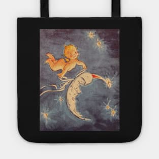 Vintage Christmas Card Santa Moon Tote