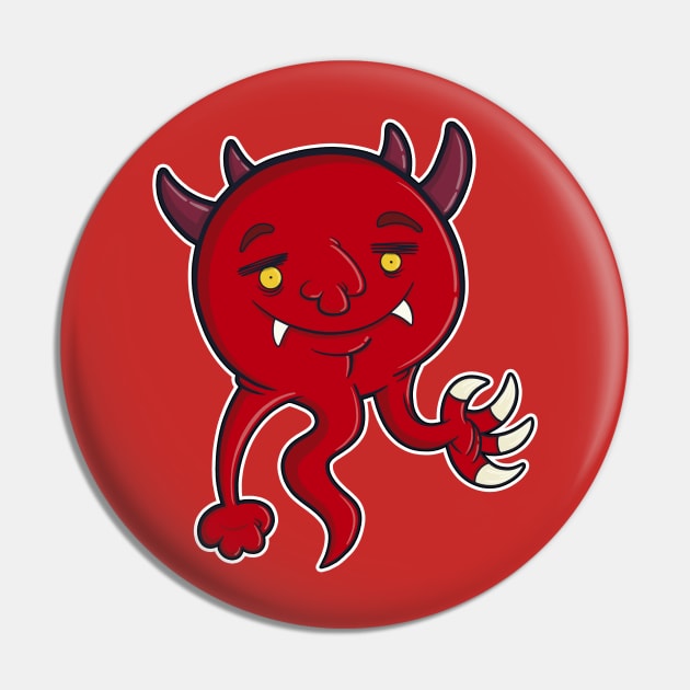 Red Happy Demon Pin by Monster Doodle