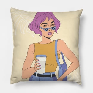 Cool girl with a coffee Pillow