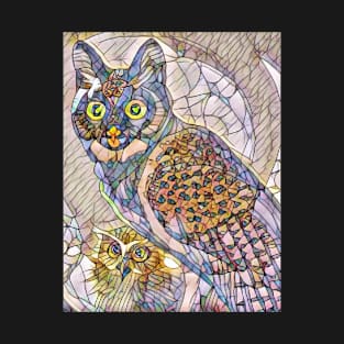 A Cat and An Owl Mosaic Mash-Up T-Shirt