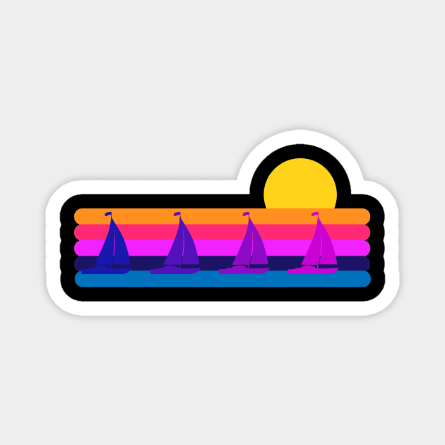 Retro Synthwave Style Sailboat Sunset Magnet by Brobocop