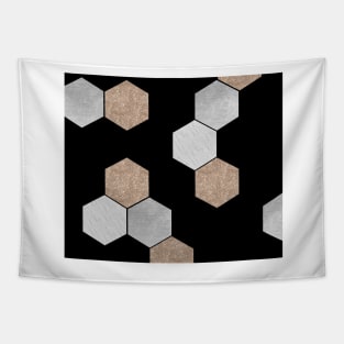 Black geometric marble and rose gold Tapestry