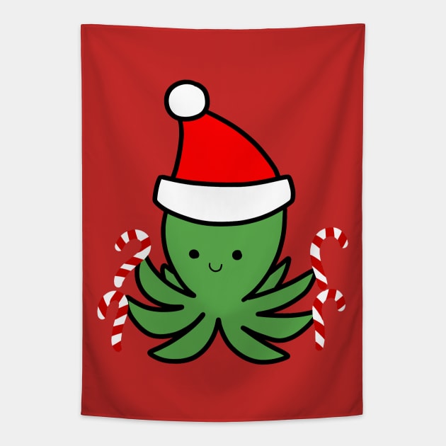 Candy Cane Octopus Tapestry by saradaboru