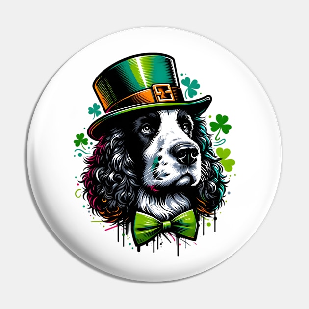 American Water Spaniel in Saint Patrick's Day Spirit Pin by ArtRUs