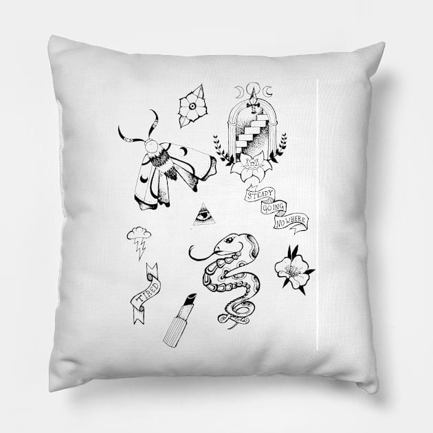 Old school tattoo flash Pillow by fun chaos amy