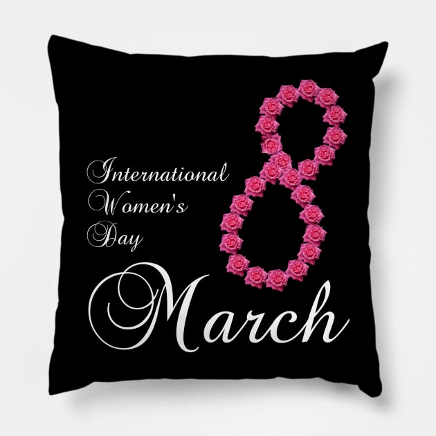 International Women's Day Pink Rose Flower 8 March 2023 Pillow by Ai Wanderer