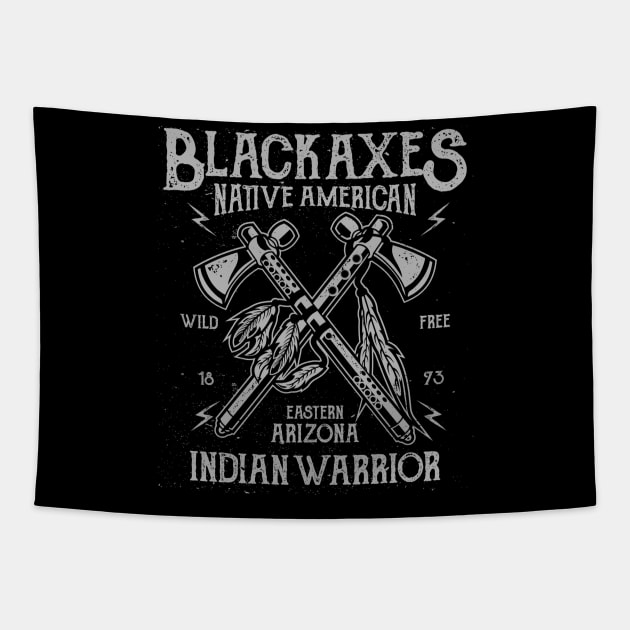 Black Axes Indian Warriors Native Americans Tapestry by MrWatanabe
