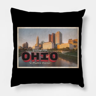 Greetings from Ohio - Vintage Travel Postcard Design Pillow