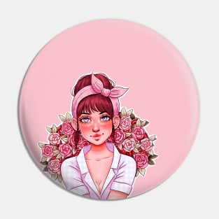 Girl with Roses Pin