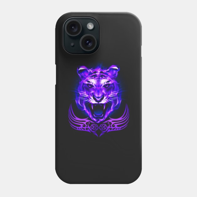 Purple Blue Fire Tiger Cat Phone Case by Atteestude