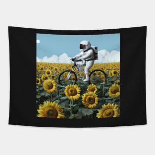 Astronaut Bike Sunflower Field Tapestry