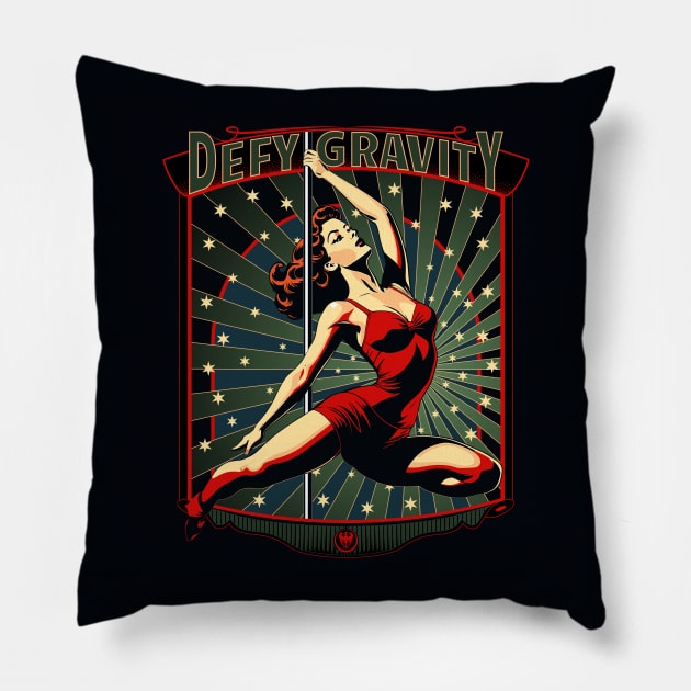 Defy Gravity Retro Pole Dancer Pillow by SunGraphicsLab