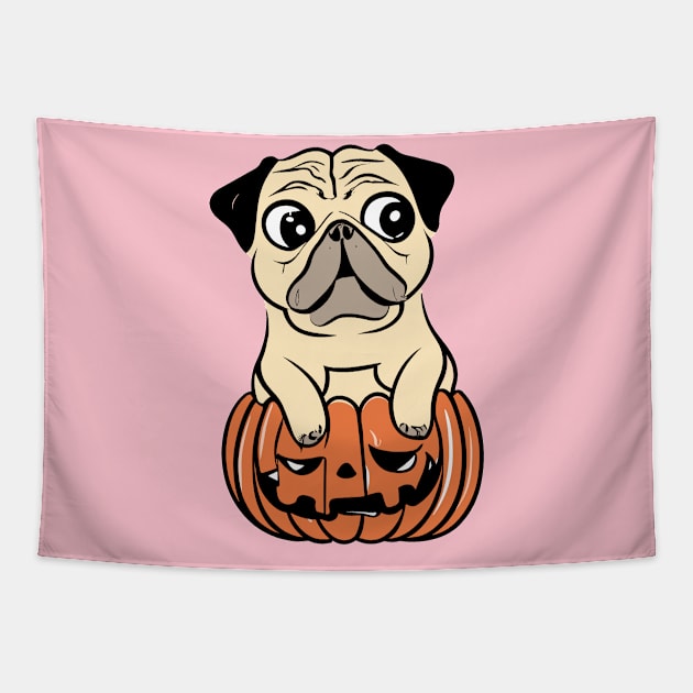 Pumpkin Pug Tapestry by Cheeky BB