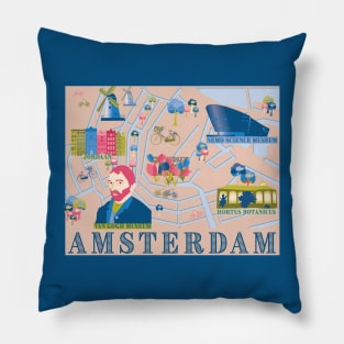 Amsterdam, Netherlands Illustrated Map Pillow