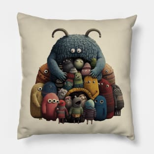 Monster Mom with Baby Monsters Family Portrait Pillow