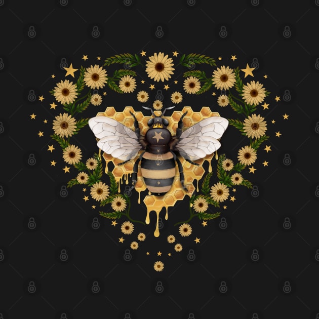 Queen and bee, Sweet, honey, heart, bee and flowers, hive, watercolor by Collagedream