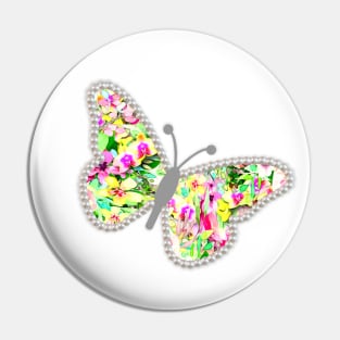 Floral Butterfly and Pearls Pin