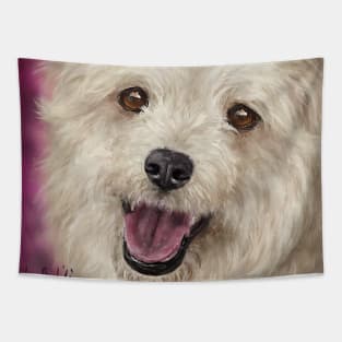 Painting of a Furry Cute Pomapoo Smiling Tapestry