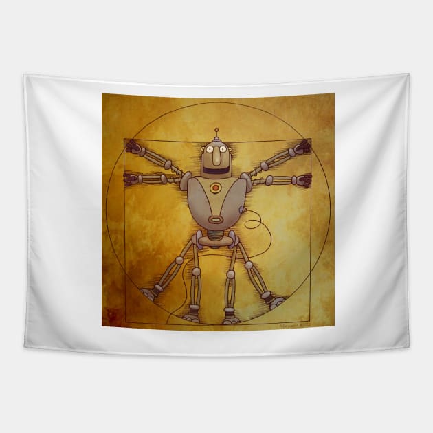 Vitruvianbot Tapestry by drawboy