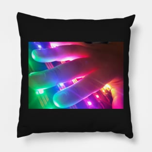 Fingertips Touching Colorful Lights Pillow