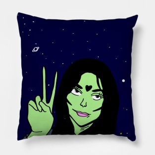 Alien chick peace out Pillow