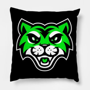 Retro Green Laughing Tiger Sports Mascot T-shirt: Sporty Fun for All Ages! Pillow